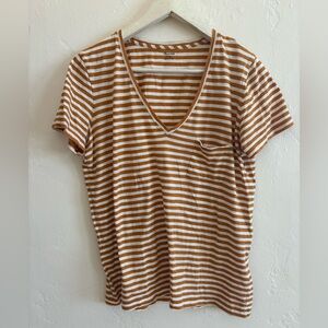 Madewell yellow and White Striped V-Neck Tee